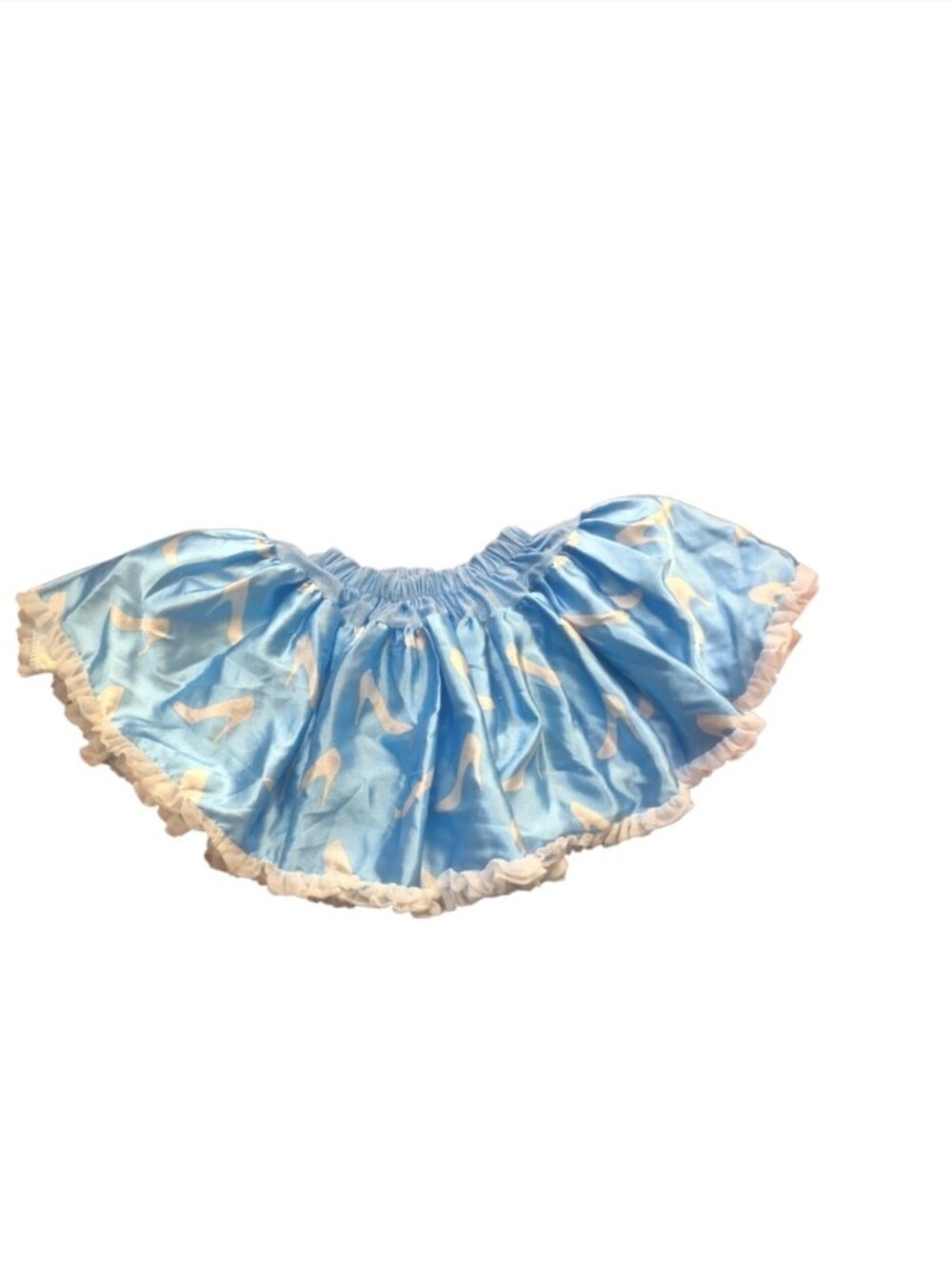Disney Tutu Couture Satin Light Blue Skater Skirt with Shoe Print Cream Ruffle